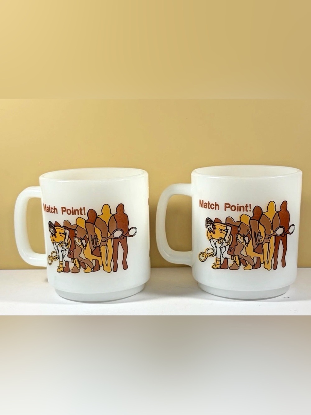 Vintage Glasbake Tennis Coffee Mugs Set of 2 Milk Glass- Made In USA